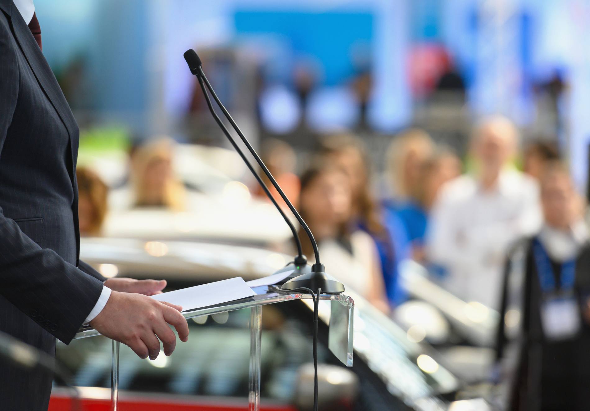 Politician speaking publicly from the lectern during political rally, Nikon Z7