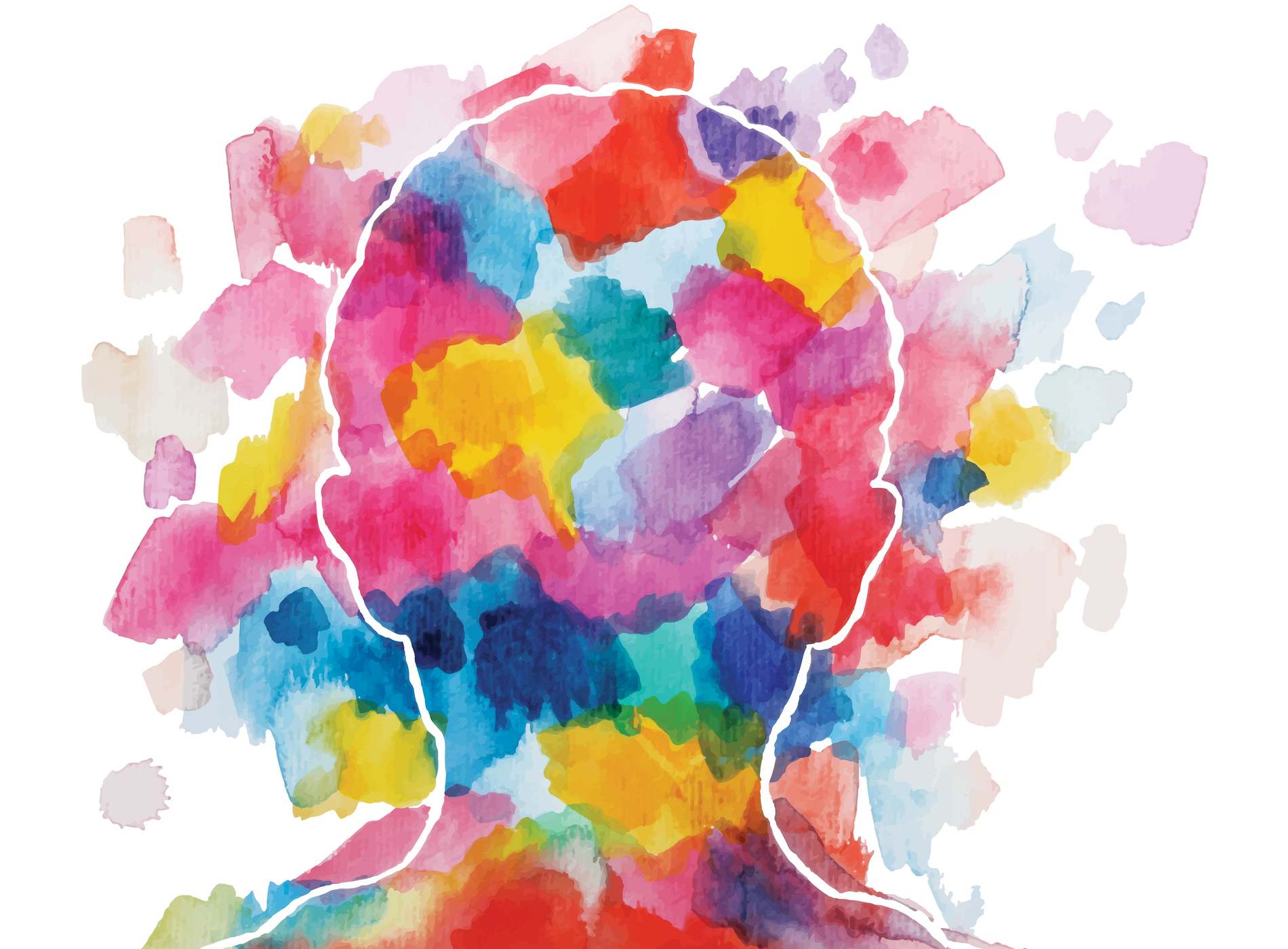 Abstract vector watercolor drawing of a child head. Background and head elements are separated on different layers.