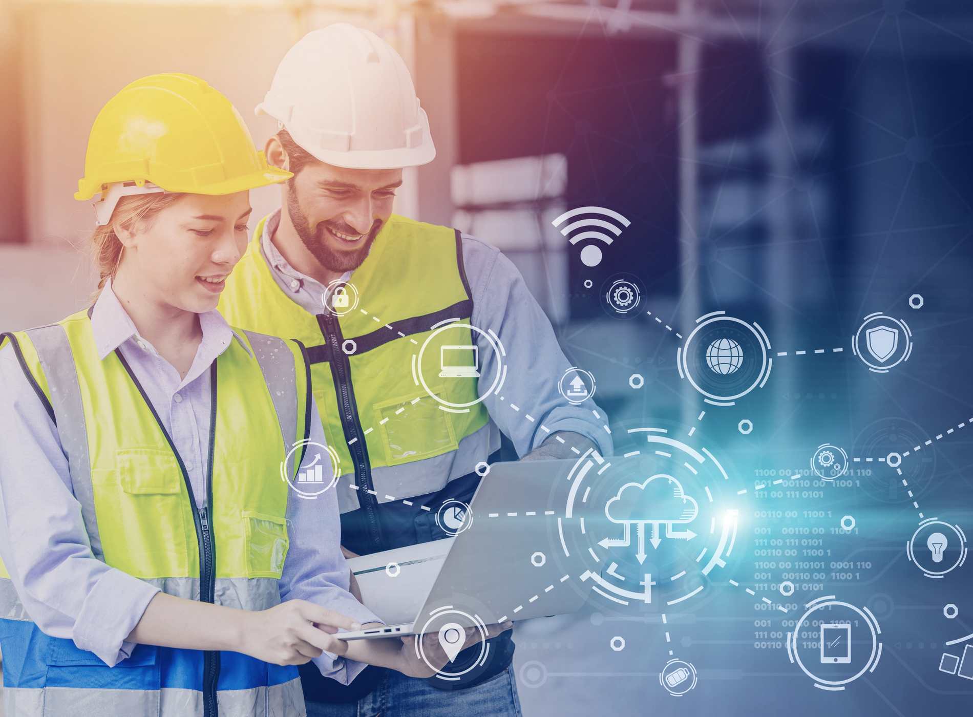 engineer with modern wireless connection smart technology cloud computing for helping work good productivity concept