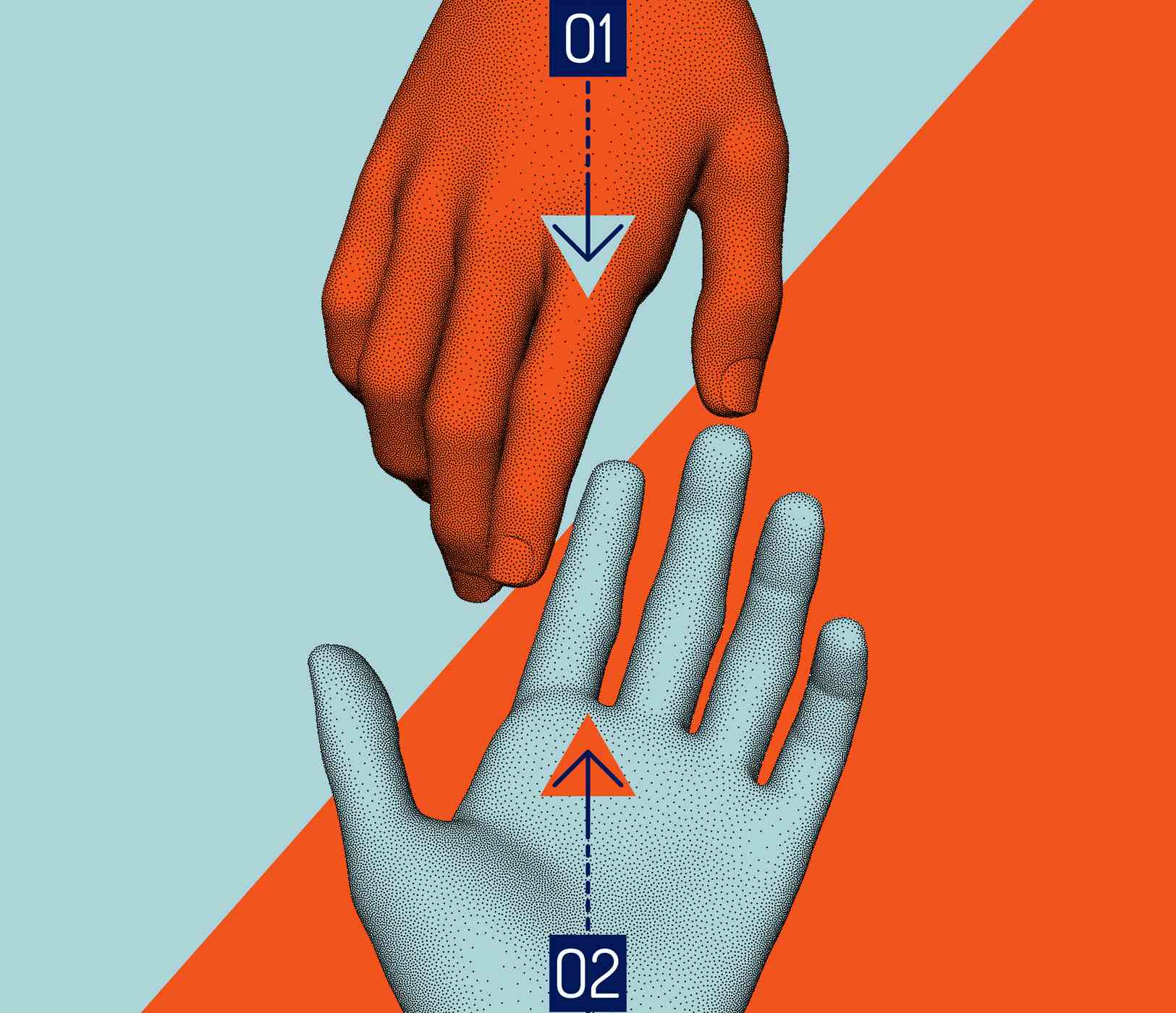 Hands reaching towards each other. Concept of human relation, togetherness or  partnership. 3D vector illustration. Can be used for advertising, marketing or presentation.