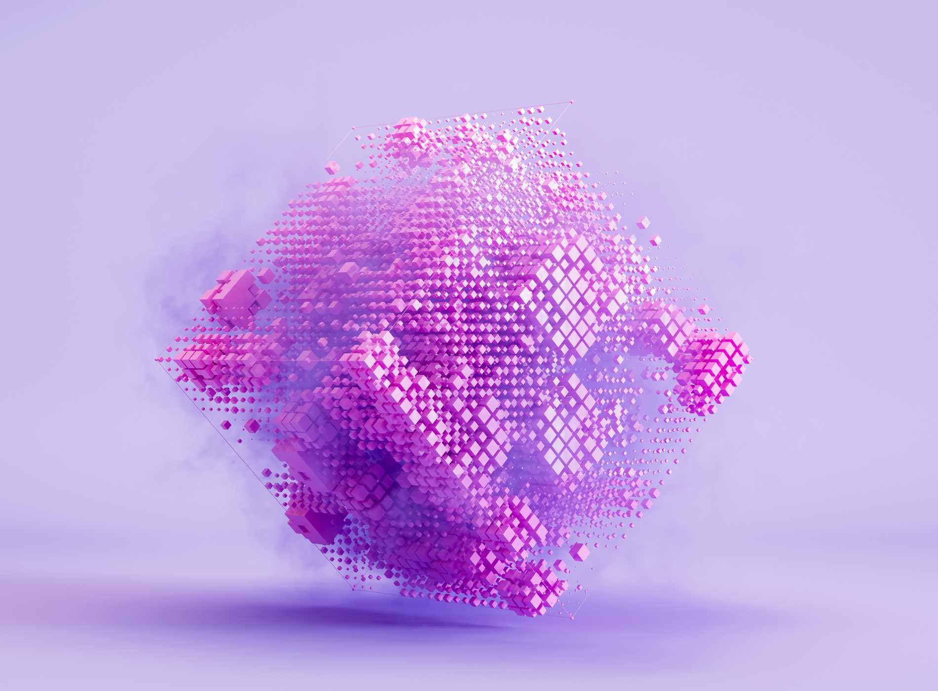 Data cubes connection, abstract technology background. Digitally generated image. 3d render.