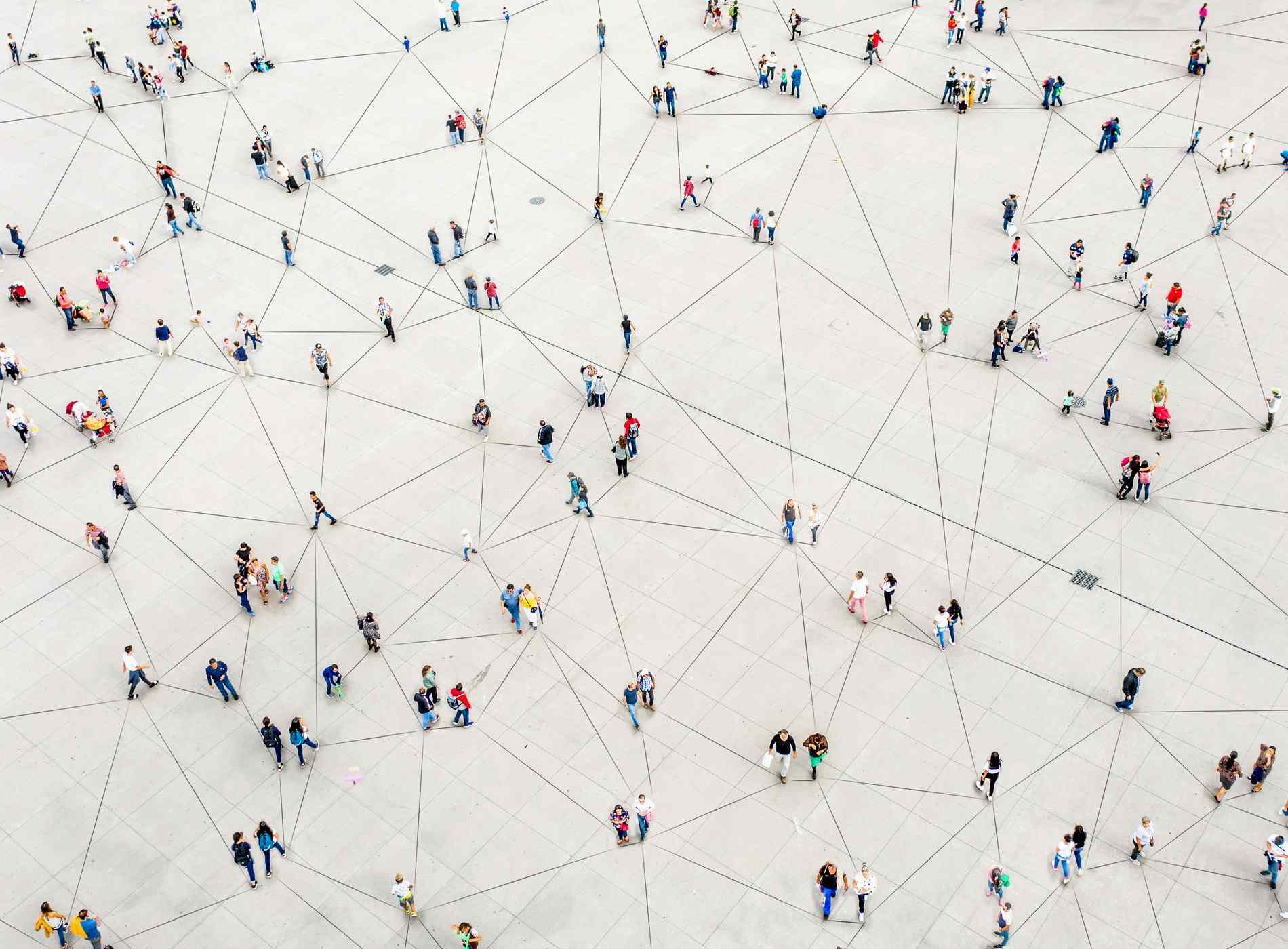 Aerial view of crowd connected by lines