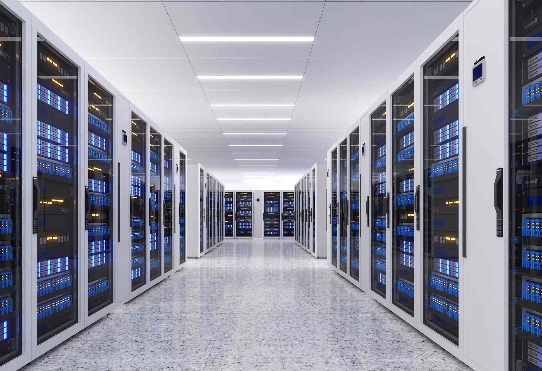 Shot of Data Center With Multiple Rows of Fully Operational Server Racks. Modern Telecommunications,Data center cooling,server room,3d rendering
