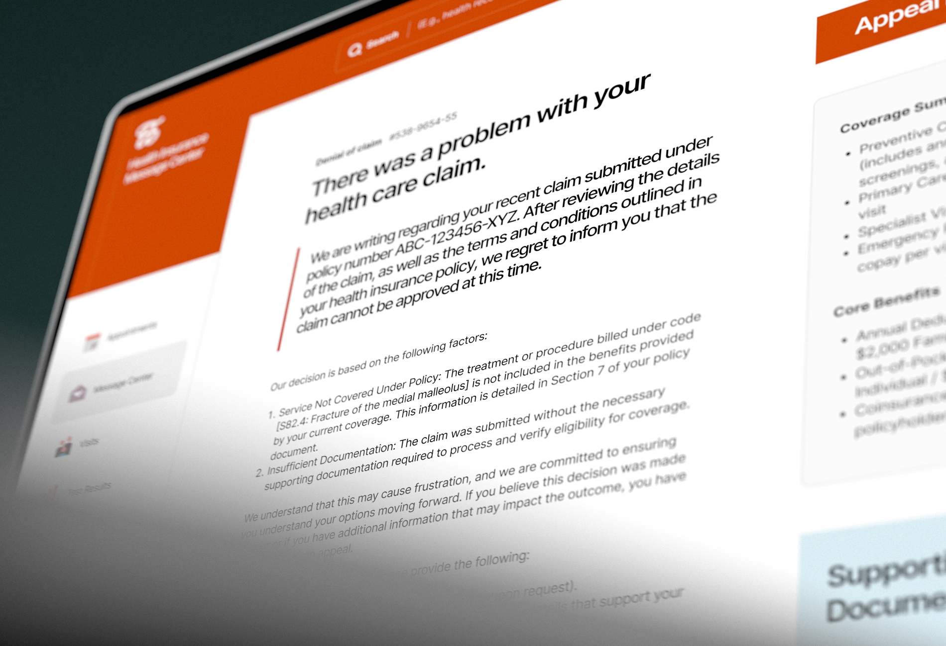 Fictitious health care claim insurance claim denial