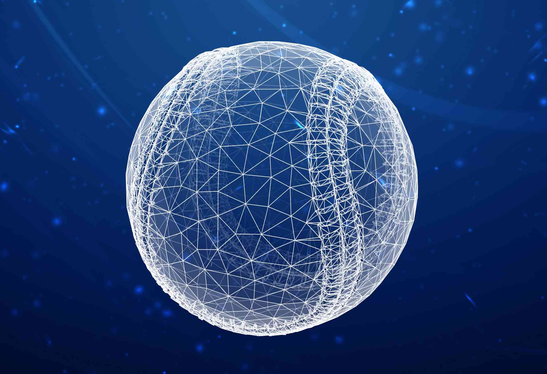 3D mesh of a baseball isolated on blue abstract background. 3D illustration.