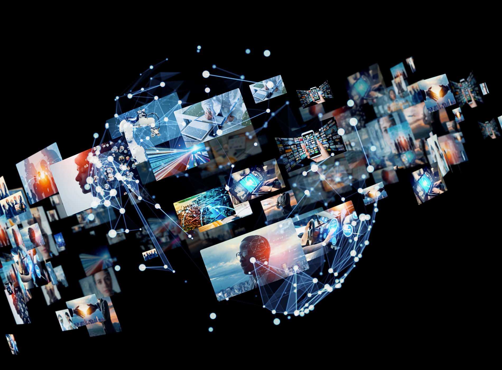 Digital contents concept. Social networking service. Streaming video. communication network.