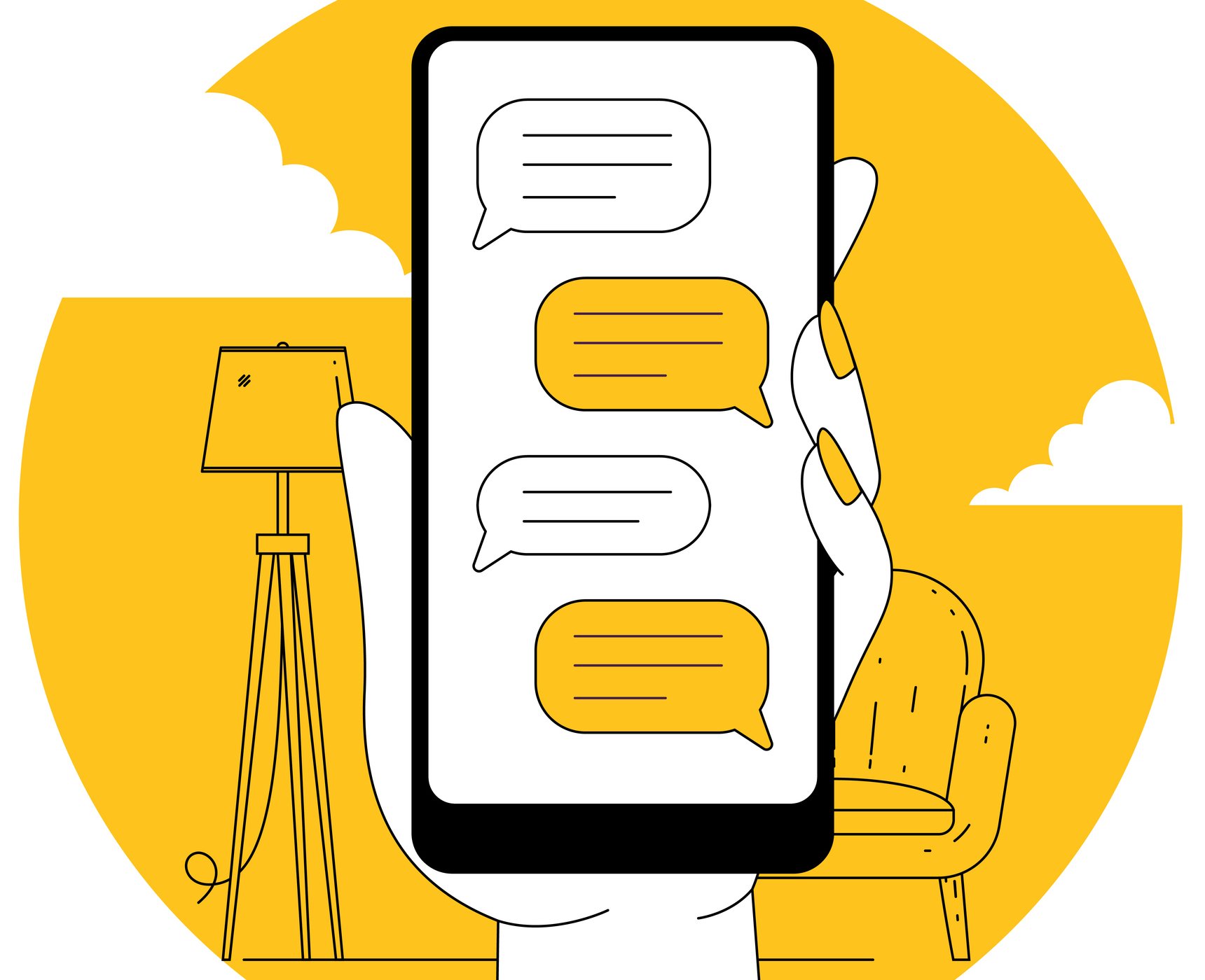 Smartphone using, surfing social media, browsing and using mobile apps. Flat design vector concept.