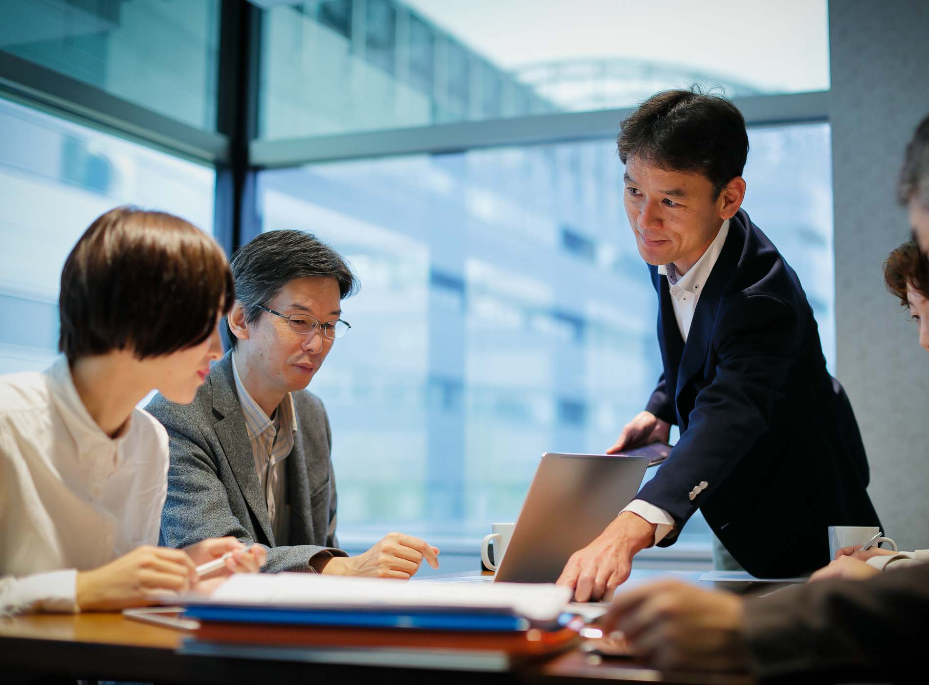 Businessman at a table having a meeting.