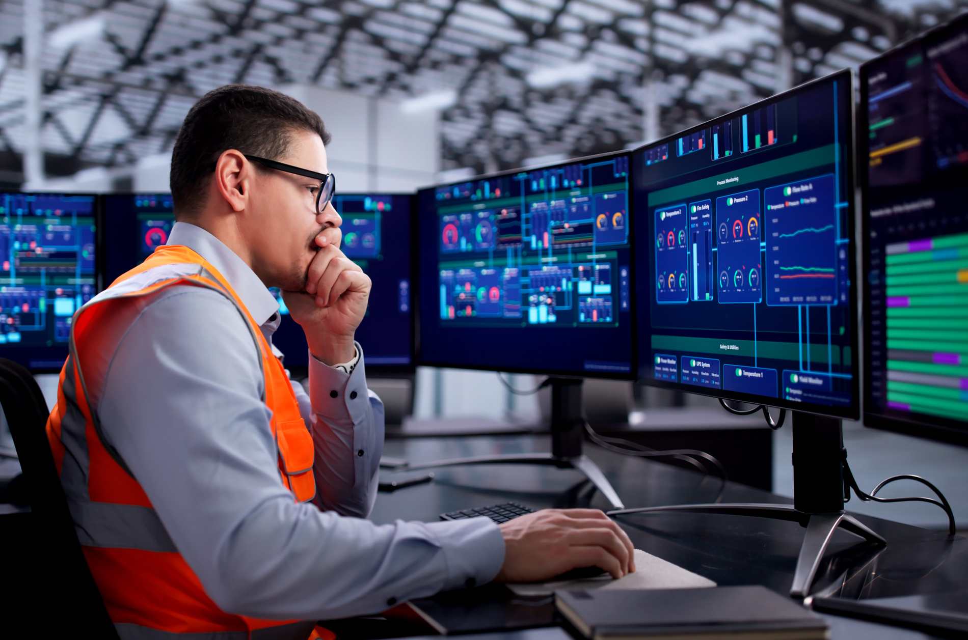 Stressed Engineer Struggling With Faulty Automation In Factory Plant.