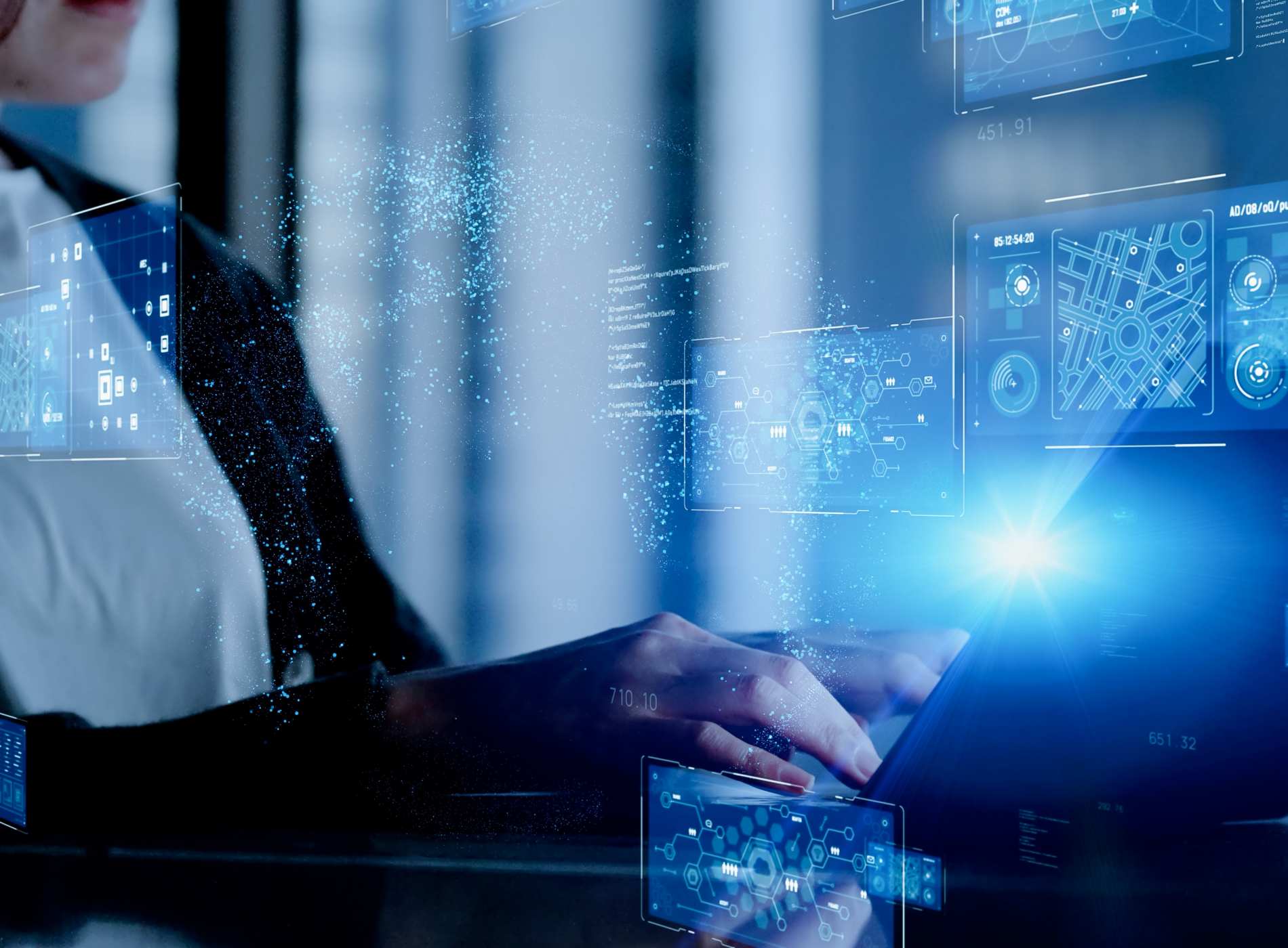 Business and technology concept. Communication network. GUI (Graphical User Interface).