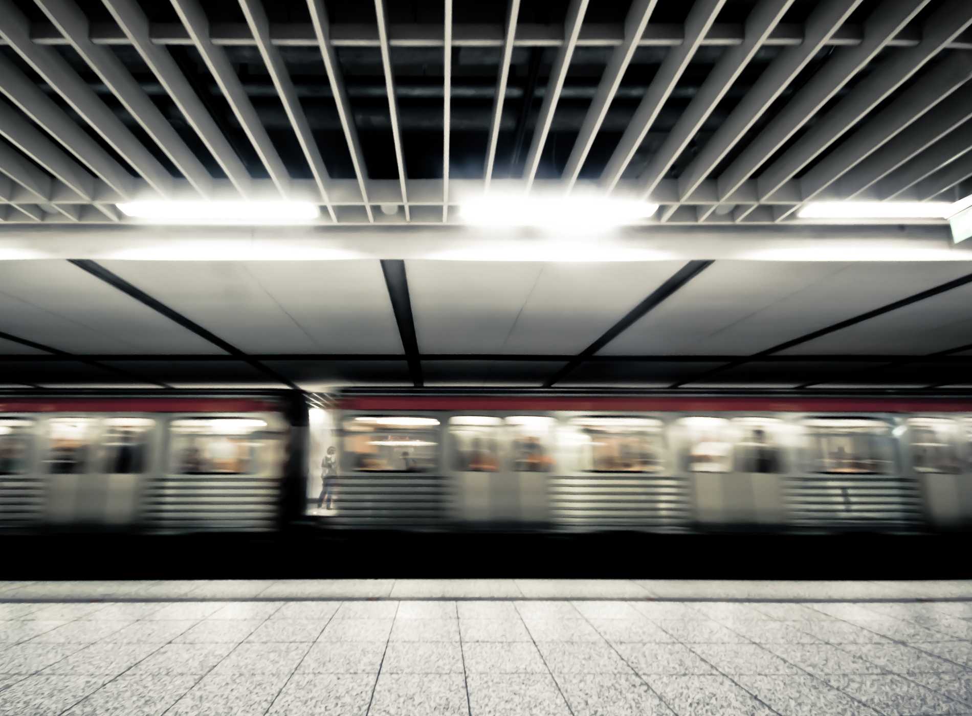 An underground train leaves in Athens, Greece.