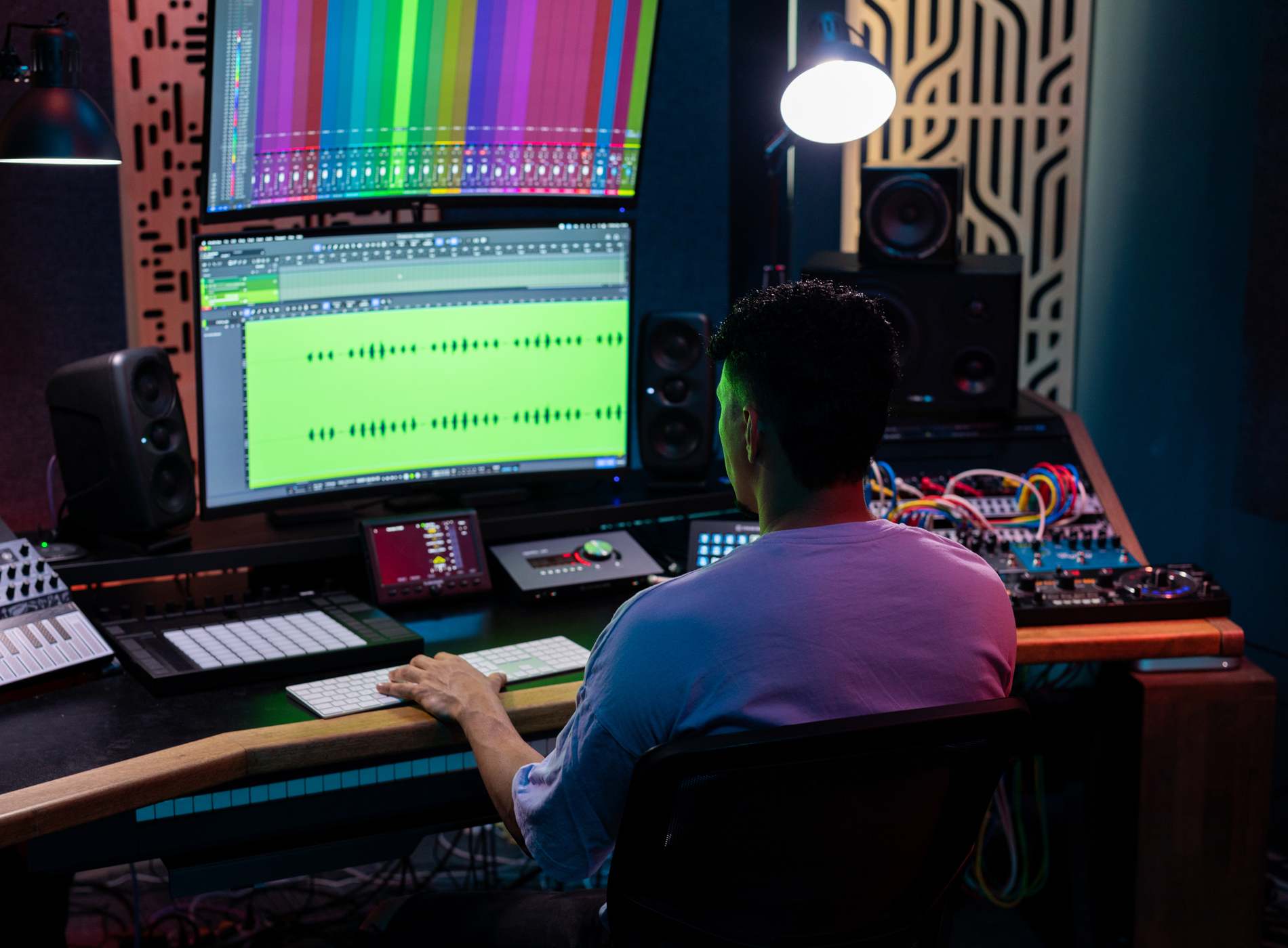 Man working in professional music studio