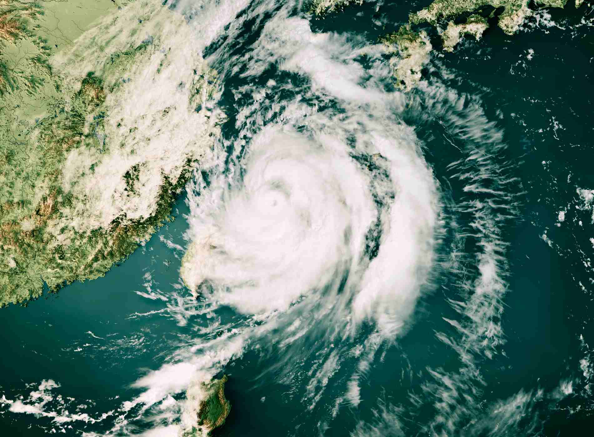 3D Render of a Topographic Map of the Philippine Sea with the clouds from September 04, 2022.
Typhoon Hinnamnor northeast of Taiwan.
All source data is in the public domain.
Cloud texture: Global Imagery Browse Services (GIBS) courtesy of NASA, HIMAWARI-8 data courtesy of NOAA.
https://www.earthdata.nasa.gov/eosdis/science-system-description/eosdis-components/gibs
Color texture: Made with Natural Earth.
http://www.naturalearthdata.com/downloads/10m-raster-data/10m-cross-blend-hypso/
Relief texture: GMTED 2010 data courtesy of USGS. URL of source image:
https://topotools.cr.usgs.gov/gmted_viewer/viewer.htm
Water texture: SRTM Water Body SWDB: https://dds.cr.usgs.gov/srtm/version2_1/SWBD/