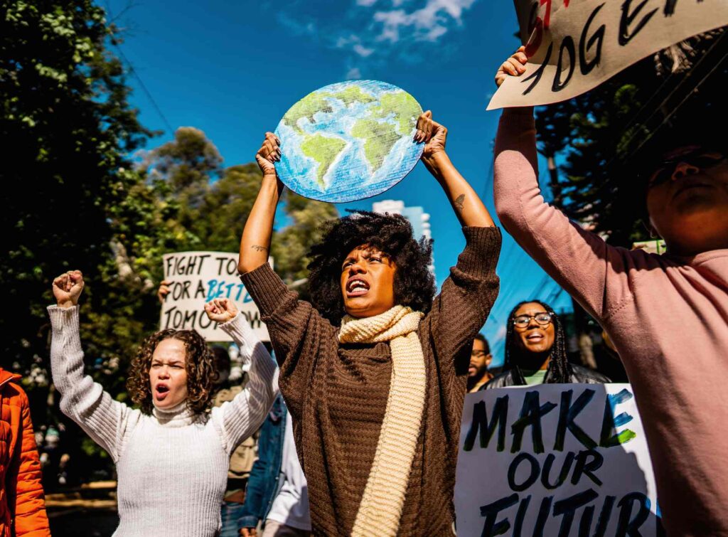Environmentalists protesting at city street
